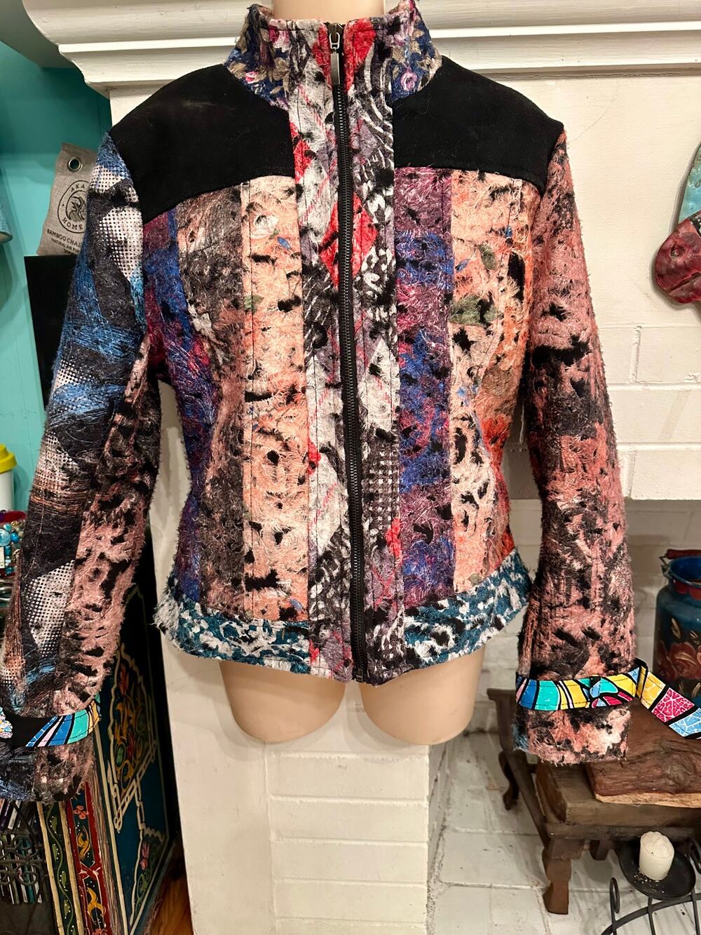 VINTAGE MULTI FABRIC BOHO PATCHWORK JACKET M
